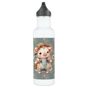Cute Pastel Piglet in Cottagecore Overalls 710 Ml Water Bottle