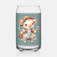 Cute Pastel Piglet in Cottagecore Overalls