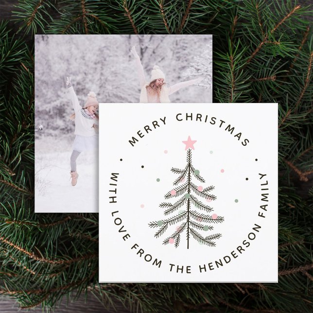Cute Pastel Pine Tree Photo Holiday Card  (Front & Back)