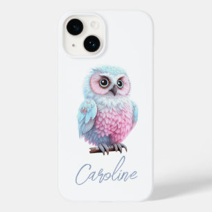Cute Pastel Pink and Blue Cartoon Owl Case-Mate iPhone 14 Case
