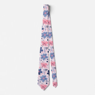 Cute Pastel Pink And Blue Floral Spring Garden Tie