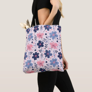 Cute Pastel Pink And Blue Floral Spring Garden Tote Bag