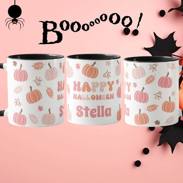 Cute Pastel Pink and Peach Pumpkin Halloween Mug (Creator Uploaded)