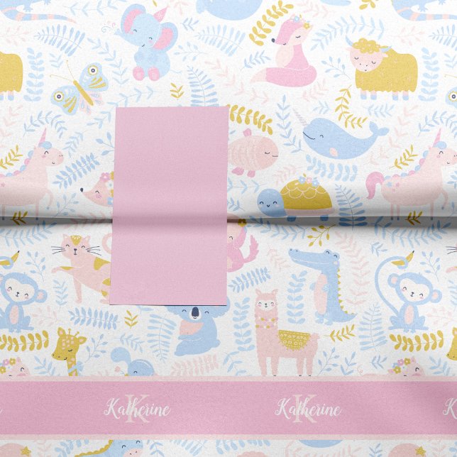 Cute Pastel Pink Animal Monogram Girl Baby Shower Tissue Paper (Creator Uploaded)