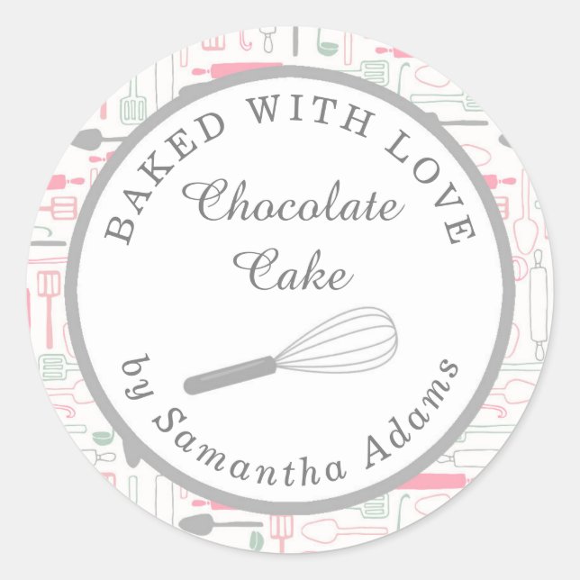 Cute Pastel Pink Baking Kitchen Tools Custom Classic Round Sticker (Front)