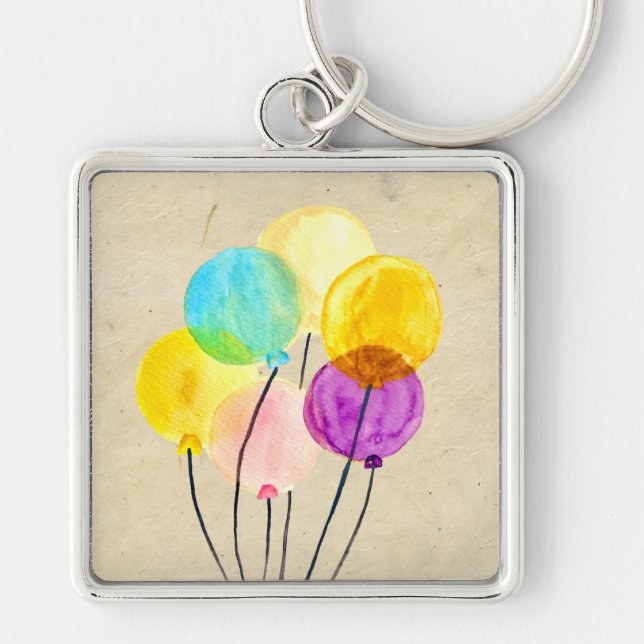 Cute pastel pink balloons watercolor key ring (Front)