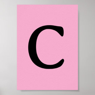 Cute Pastel Pink Black Monogram Retro Lettering Poster