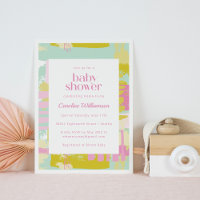 Cute Pastel Pink Blue Abstract Art Baby Shower