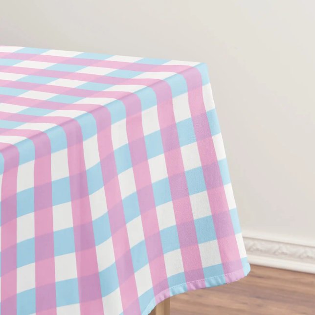 Cute Pastel Pink Blue Gingham Check Tablecloth (Creator Uploaded)