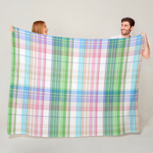 Cute Pastel Pink Blue Green Tartan Plaid Pattern Fleece Blanket