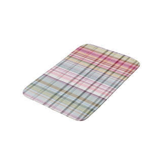 Cute Pastel Pink Blue Retro Tartan Plaid Pattern Bath Mat