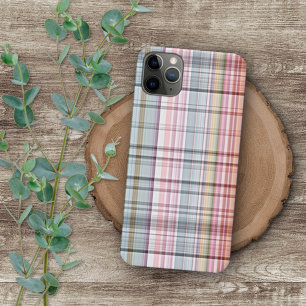 Cute Pastel Pink Blue Retro Tartan Plaid Pattern Case-Mate iPhone Case