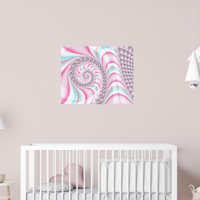 Cute Pastel Pink Blue Spiral Fractal Poster (Nursery 2)