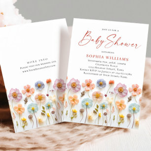 Cute Pastel Pink Boho Wild Flowers Baby Shower Invitation
