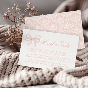 Cute pastel pink bow book for baby girl shower enclosure card
