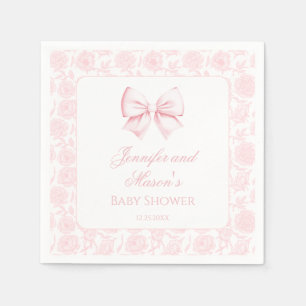 Cute pastel pink bow floral boho baby girl shower napkin