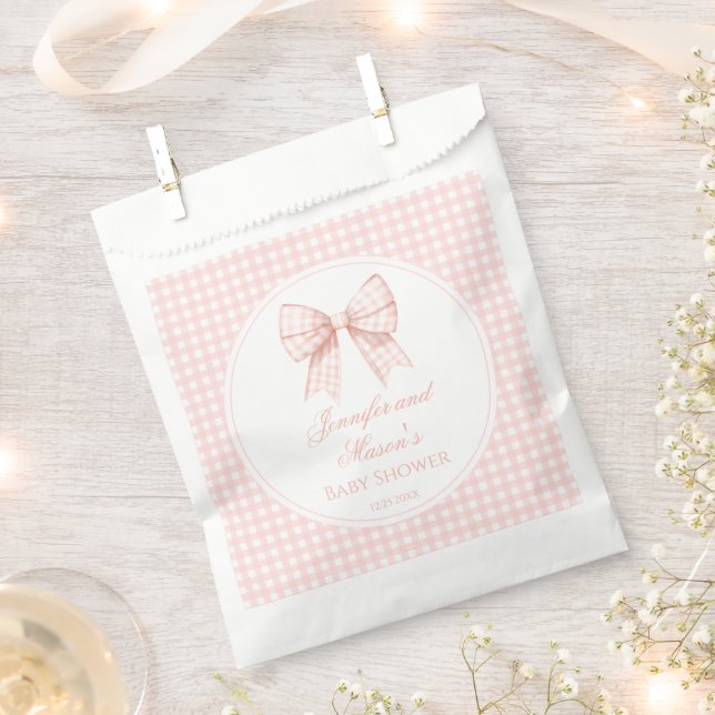 Cute pastel pink bow preppy baby girl shower favour bags (Clipped)