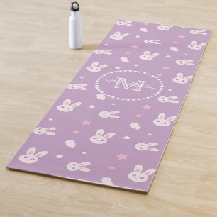 Cute Pastel Pink Bunny Rabbit Pattern Monogram Yoga Mat
