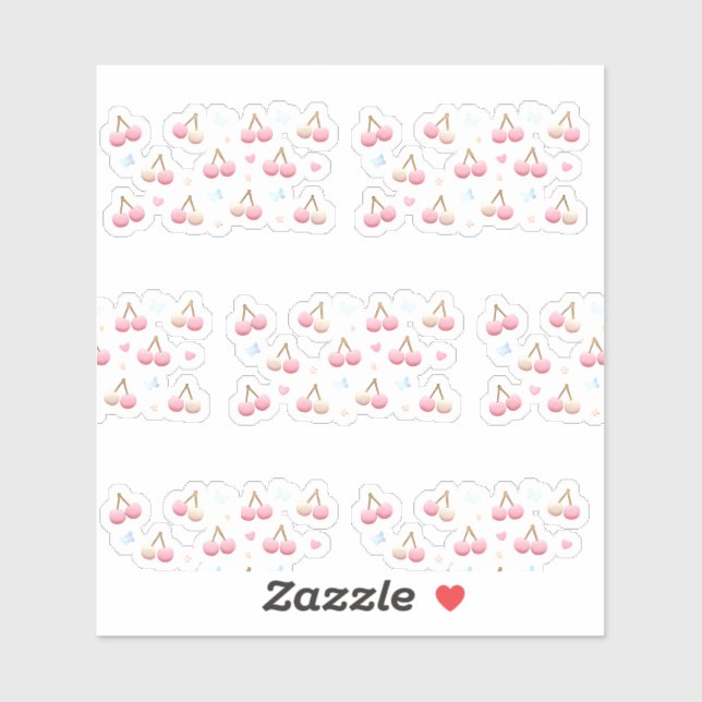 Cute Pastel Pink Cherry Pattern Sticker (Sheet)