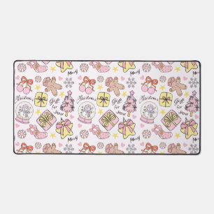 Cute Pastel Pink Christmas Ornaments Pattern Desk Mat