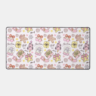 Cute Pastel Pink Christmas Ornaments Pattern Desk Mat