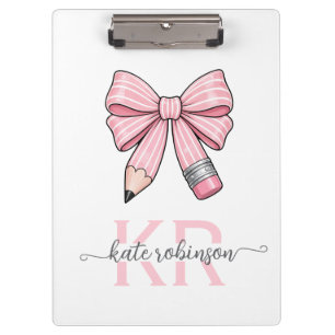 Cute Pastel Pink Cute School Pencil Bow  Clipboard
