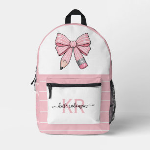 Cute Pastel Pink Cute School Pencil Bow Printed Backpack