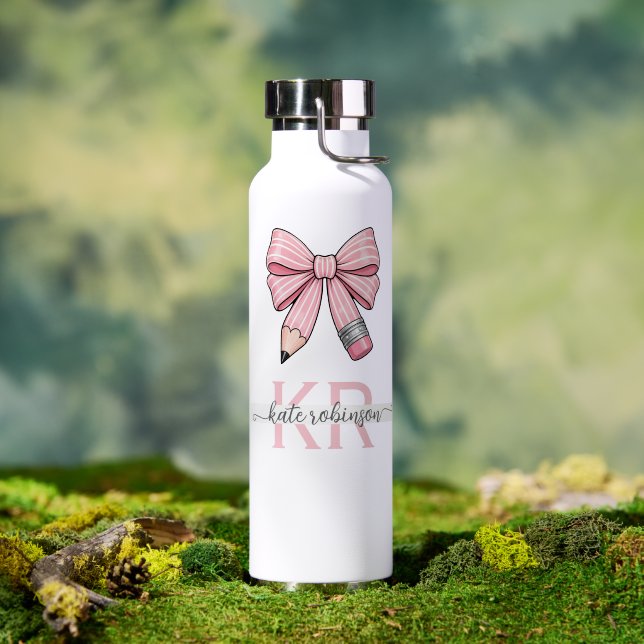 Cute Pastel Pink Cute School Pencil Bow  Water Bottle (Outdoor (Rotated))