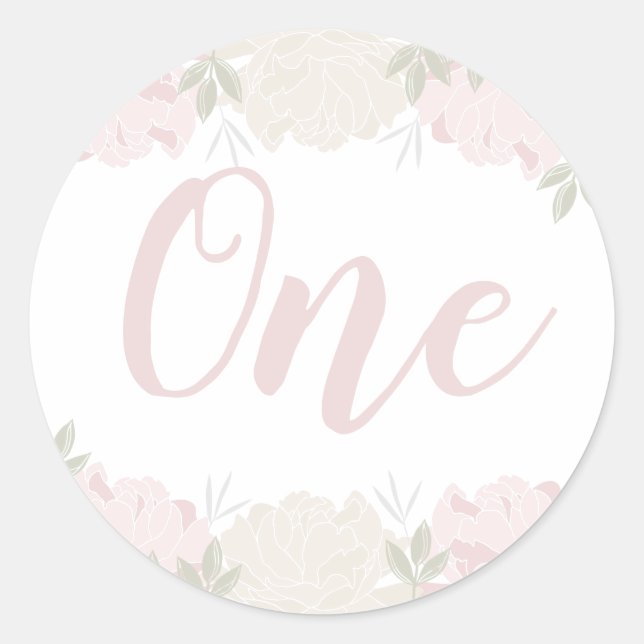 Cute Pastel Pink Floral Baby's 1st Birthday Classic Round Sticker (Front)
