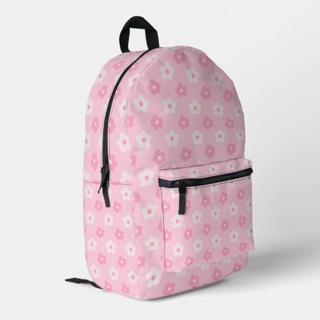 Cute Pastel Pink Floral Daisy Backpack (Back Corner Left)