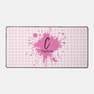 Cute Pastel Pink Gingham Pattern Desk Mat