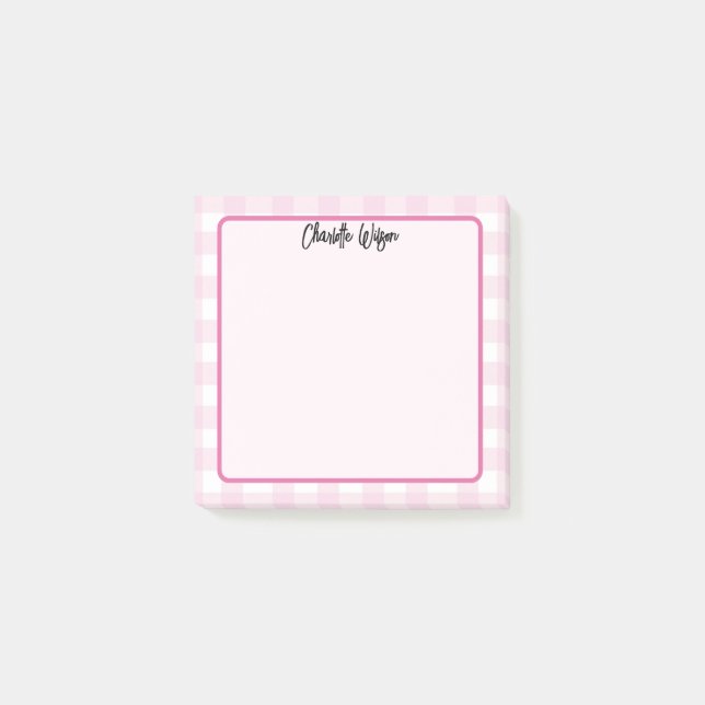 Cute Pastel Pink Gingham Pattern Notes (Front)