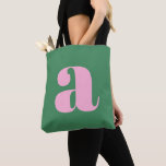 Cute Pastel Pink Green Monogram Retro Lettering Tote Bag<br><div class="desc">This stylish tote bag features your monogram in pink and green background in retro lettering. Great gift idea!</div>
