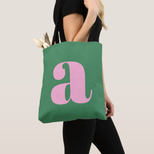 Cute Pastel Pink Green Monogram Retro Lettering Tote Bag