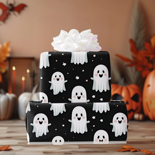 Cute Pastel Pink Halloween Ghost & Pumpkin Wrapping Paper (Creator Uploaded)