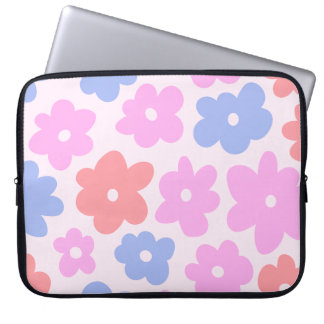 Cute Pastel Pink HandDrawn Daisy Flowers Laptop Sleeve