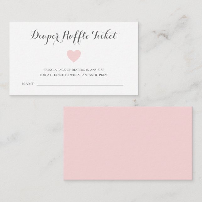 Cute Pastel Pink Heart Girl Diaper Raffle Ticket Enclosure Card (Front/Back)
