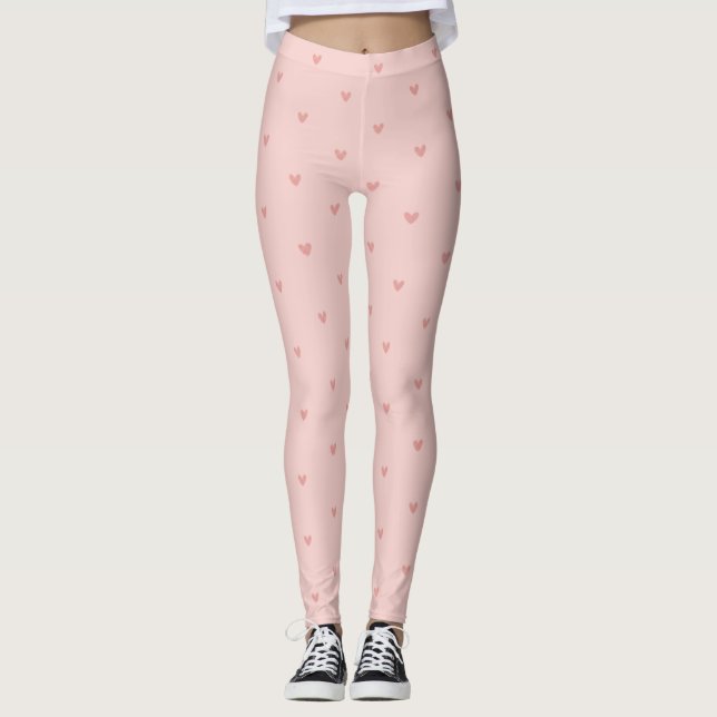 Cute Pastel Pink Hearts Leggings (Front)