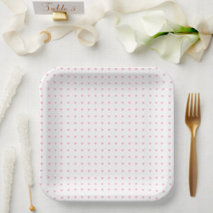 Cute Pastel Pink Hearts Pattern Paper Plate