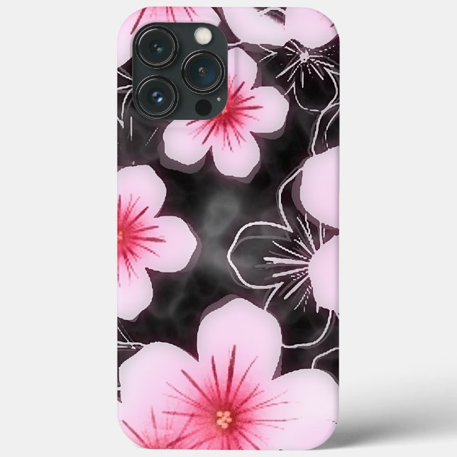 Cute Pastel Pink Hibiscus Floral Pattern On Black Case-Mate iPhone Case (Back)