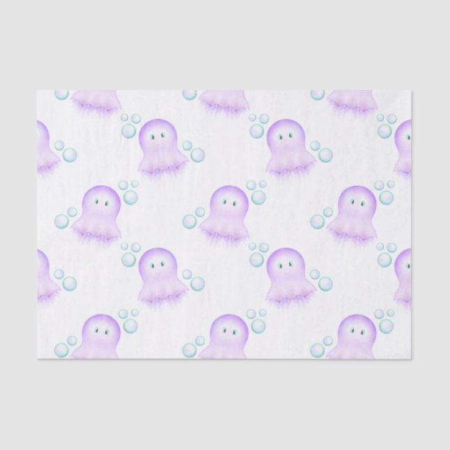 Cute Pastel Pink Kids Watercolour Jellyfish Tissue Paper (Front)
