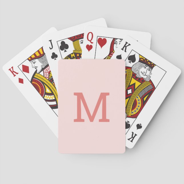 Cute Pastel Pink Monogram Initial Playing Cards (Back)