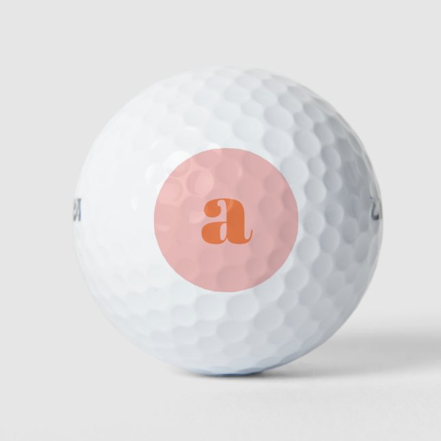 Cute Pastel Pink Orange Monogram Retro Lettering Golf Balls (Front)