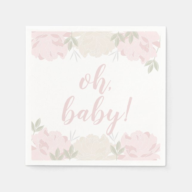 Cute Pastel Pink Peonies Baby Shower Napkin (Front)