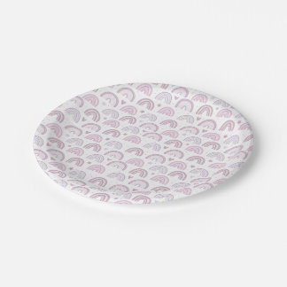 Cute Pastel Pink Rainbows Hearts & Stars pattern Paper Plate