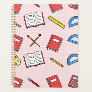 Cute Pastel Pink School Supplies Pattern Aesthetic Planner