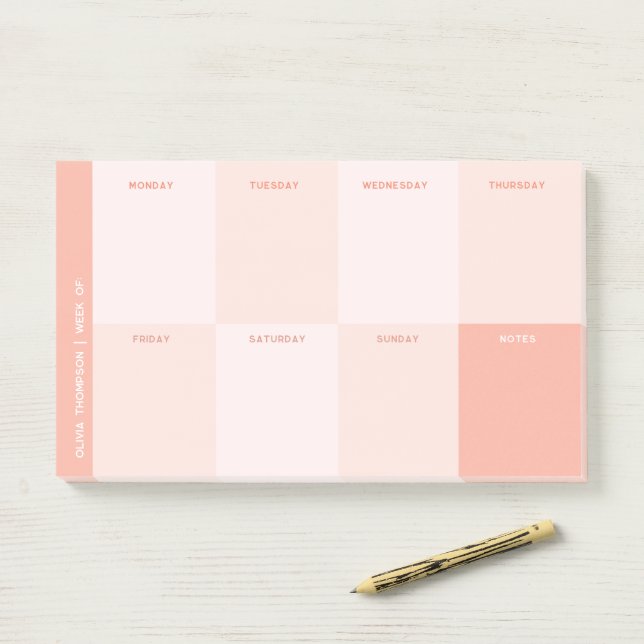 Cute Pastel Pink School Weekly Planner  Post-it Notes (On Desk)