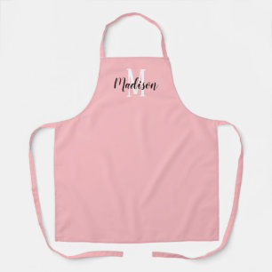 Cute Pastel Pink Script Monogram Personalised Apron