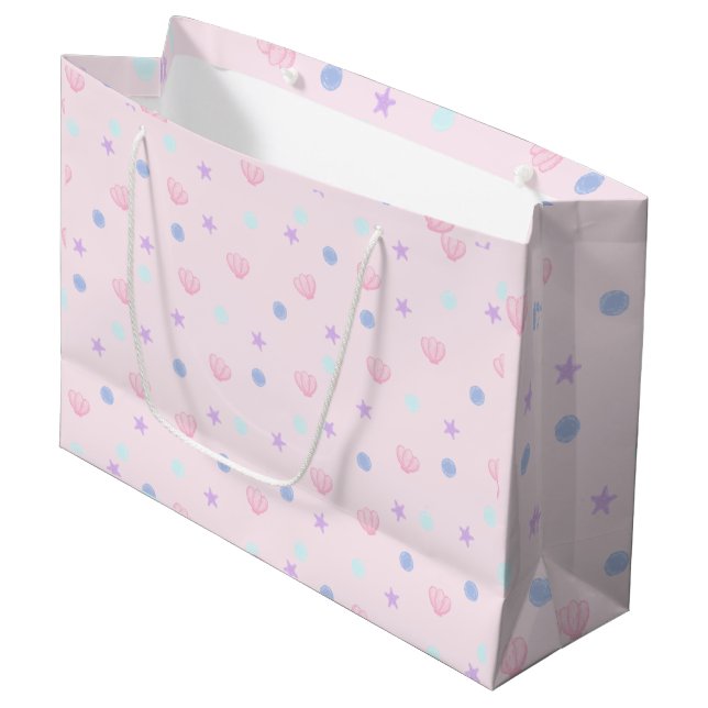 Cute Pastel Pink Seashells Sea Stars and Pearls Large Gift Bag (Front Angled)