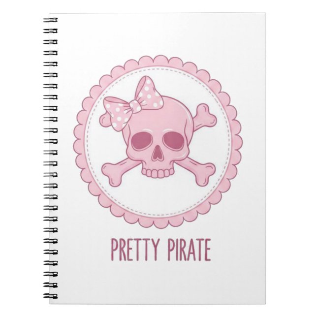 Cute Pastel Pink Skull with Bow and Crossbones Des Notebook (Front)